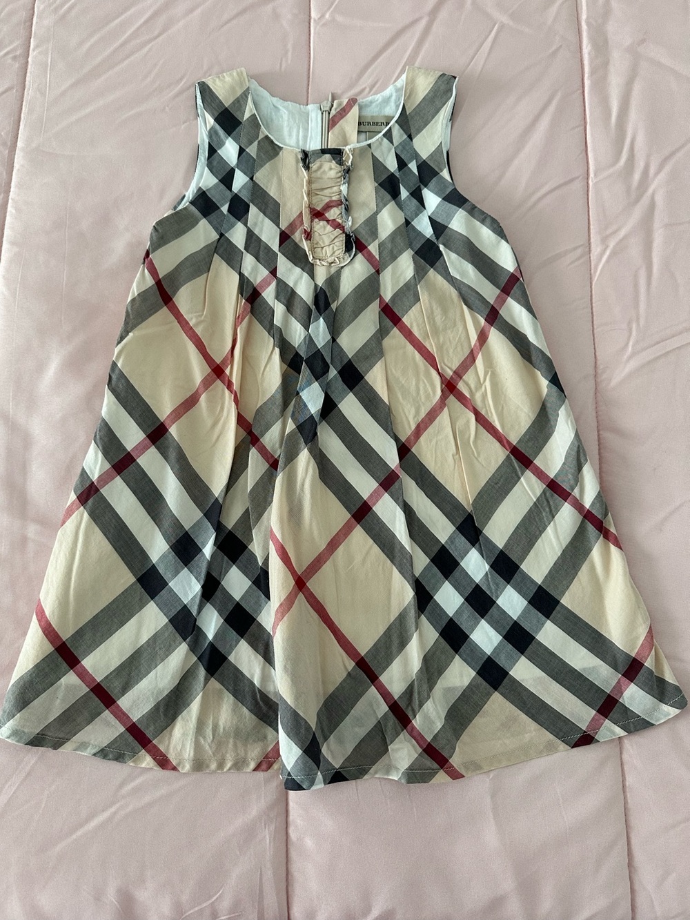 Authentic Burberry Beige Plaid Sleeveless Dress with Black & Red Checks